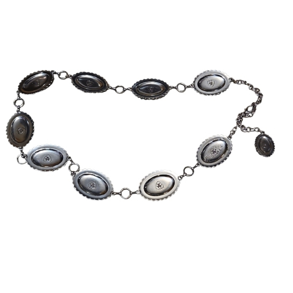 Ariat Oval Silver and Turquoise Concho Adjustable Chain Belt - Picture 3 of 6